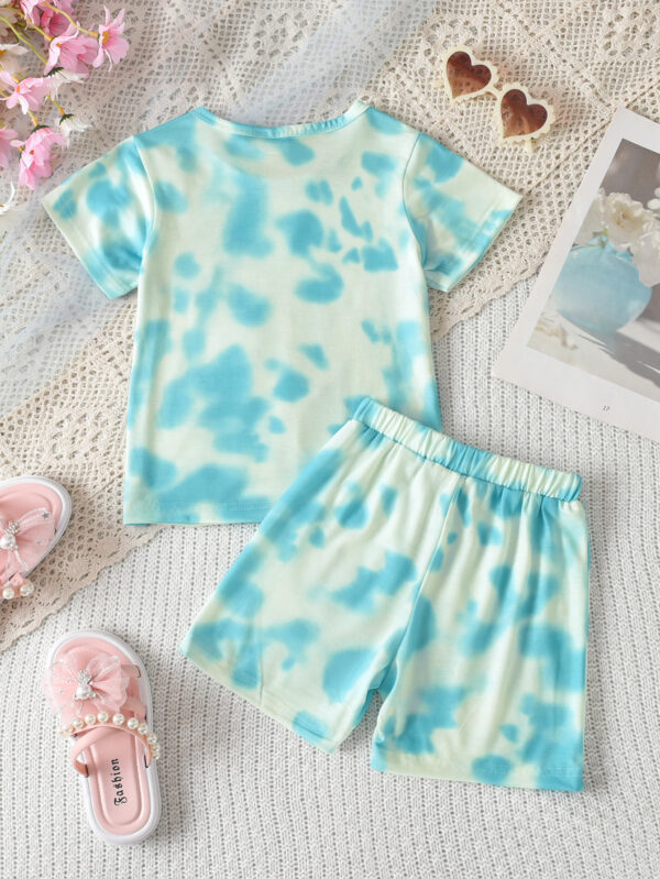 Summer Girls Cartoon Avatar Pattern Outdoor Sports Tie-Dye Round Neck Short Sleeve + Tie-Dye Shorts Casual Suit - Image 4