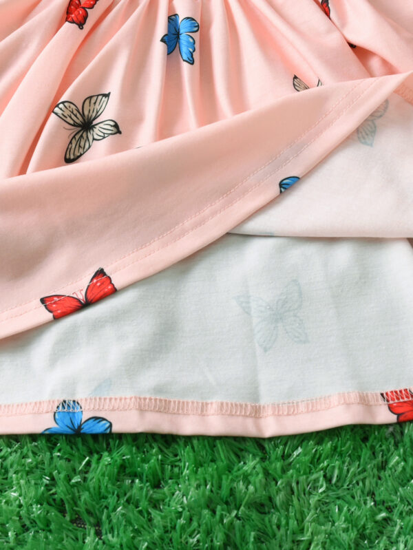 Summer girls pure pink butterfly pattern knitted casual dress sleeveless waist butterfly print pattern - Image 5