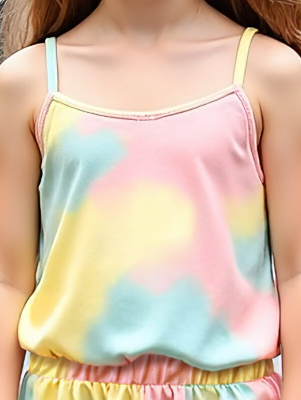 Girls Summer Trend Tie-Dye Contrast Shorts Set Girls Summer Suspenders + Shorts Set - Image 5