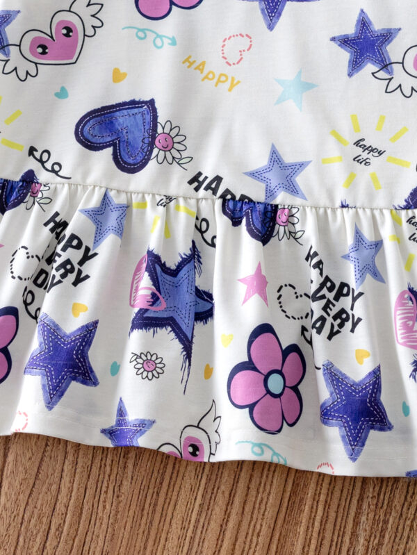 Girls Autumn Cartoon Print Dress Long Sleeve Sweater Dress Autumn Trend Flower Star Love Pattern Splicing - Image 7