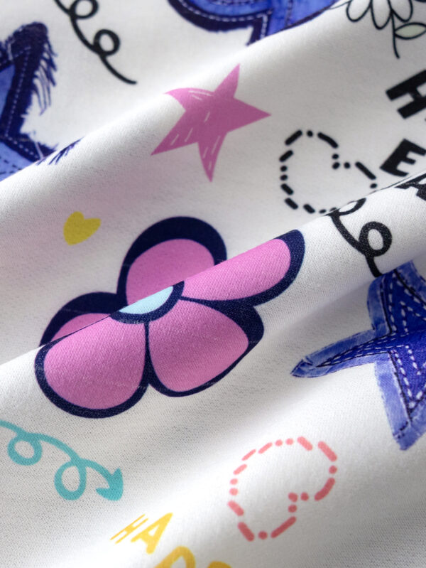 Girls Autumn Cartoon Print Dress Long Sleeve Sweater Dress Autumn Trend Flower Star Love Pattern Splicing - Image 6