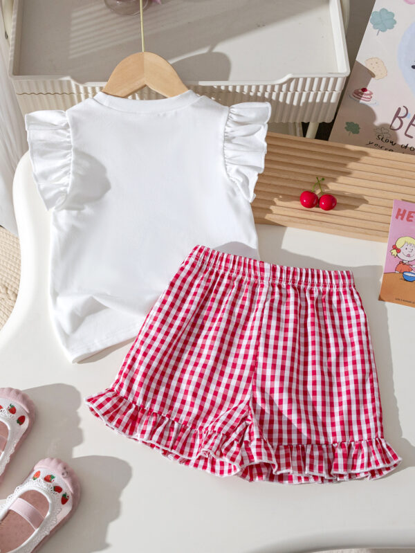 Children&apos;s summer fashion two-piece suit cherry lotus sleeve top + shorts two-piece suit - Image 2