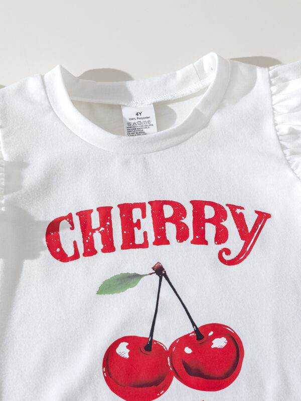 Children&apos;s summer fashion two-piece suit cherry lotus sleeve top + shorts two-piece suit - Image 3