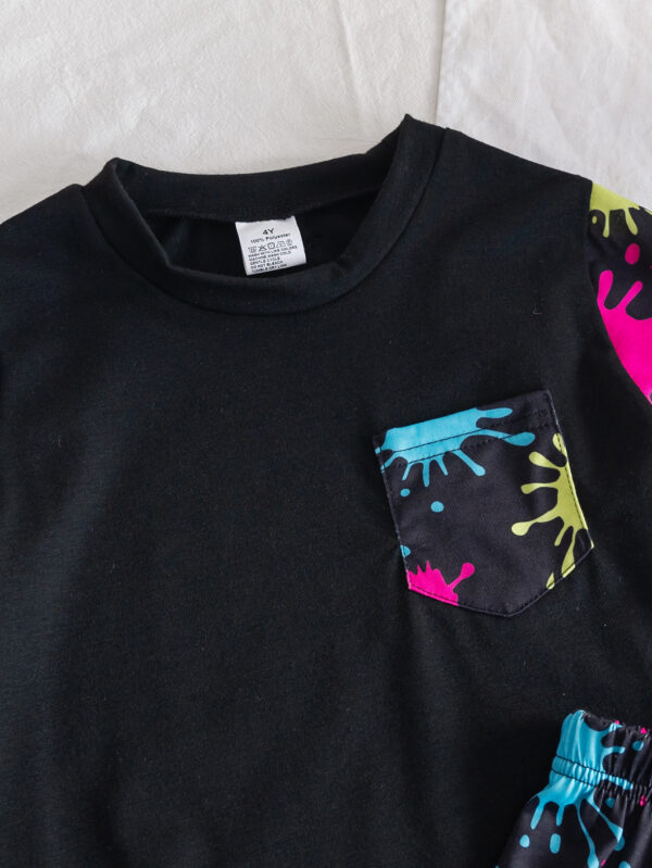 Boys tie-dye contrast print T-shirt and shorts two-piece set - Image 4