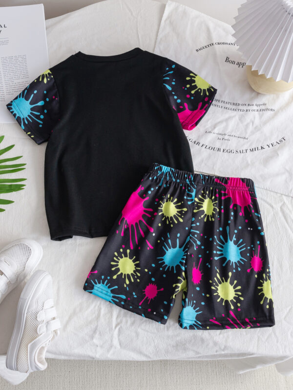 Boys tie-dye contrast print T-shirt and shorts two-piece set - Image 2