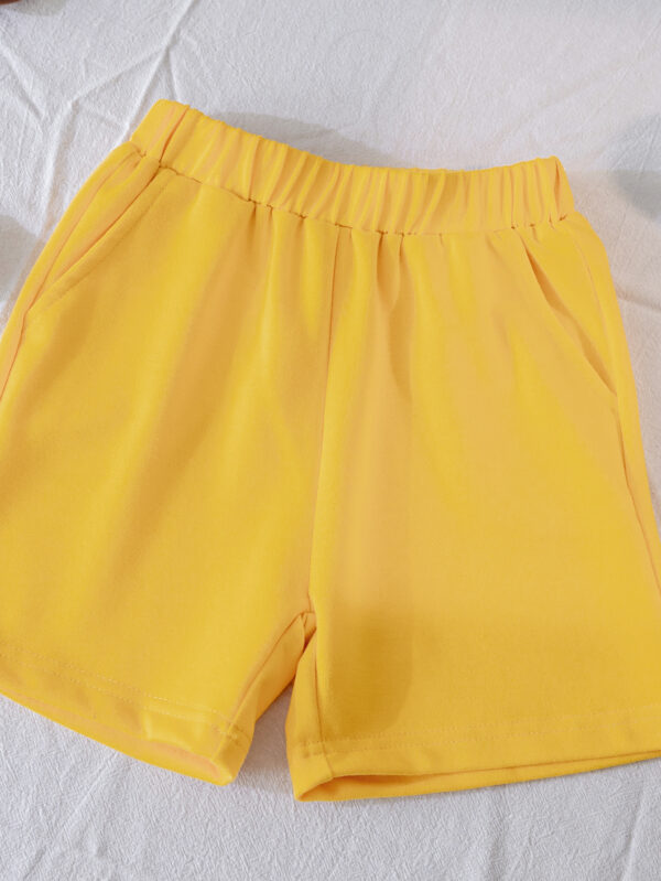 Boys&apos; Fashion Simple Summer Clothes English Printed Round Neck Short Sleeve Top + Solid Color Shorts - Image 6
