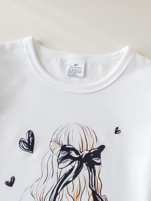 Girls summer round neck T-shirt with small ruffles short-sleeved top + trousers set comfortable trendy outdoor - Image 3