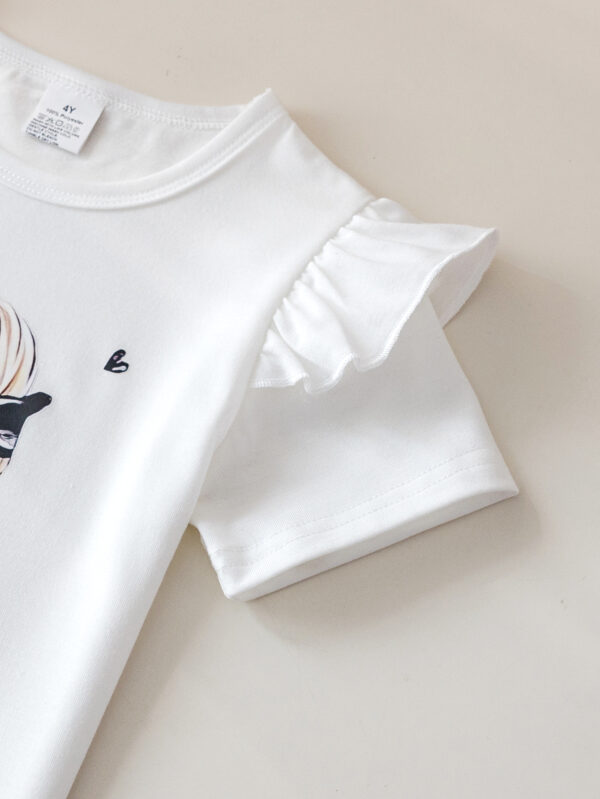 Girls summer round neck T-shirt with small ruffles short-sleeved top + trousers set comfortable trendy outdoor - Image 5