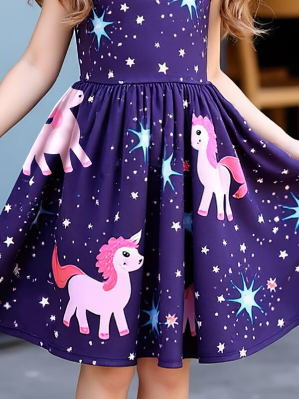 Girls Summer Trend Sleeveless Crystal Button Casual Unicorn Pattern Random Star Polka Dot Dress - Image 4