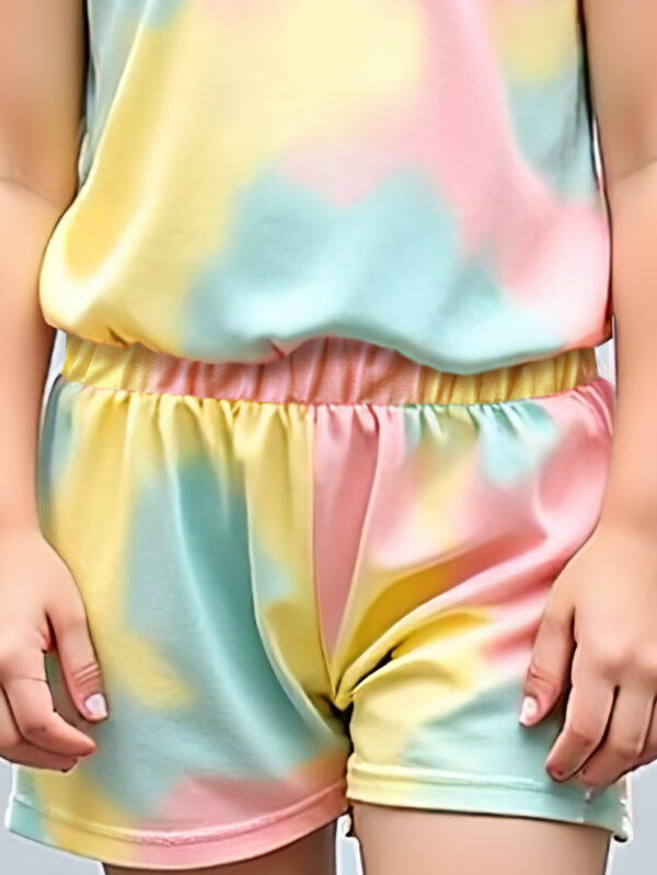 Girls Summer Trend Tie-Dye Contrast Shorts Set Girls Summer Suspenders + Shorts Set - Image 6