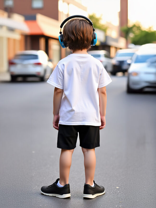 Boys fashion set cool breathable and comfortable summer clothing rock style colorful headphones T-shirt and shorts - Image 3