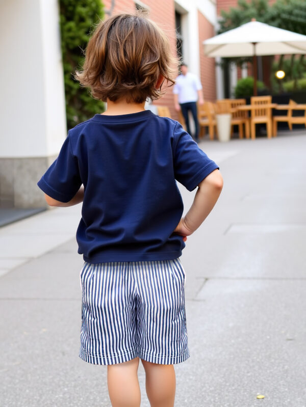 Boys&apos; fashionable short T-shirt suit two-piece summer round neck striped navy style short-sleeved suit - Image 3