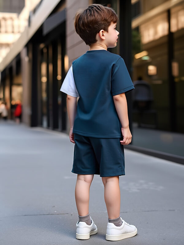 New Boys&apos; Casual Stitching Round Neck T-shirt + Shorts Set - Image 2