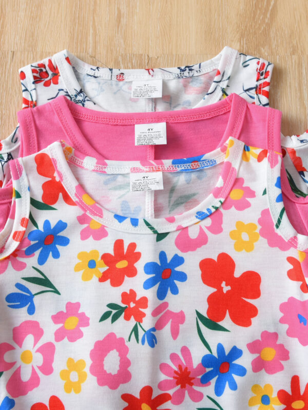 Girls summer fashion 3pcs three-piece casual dress pattern print off-shoulder short-sleeved dress waist - Image 3