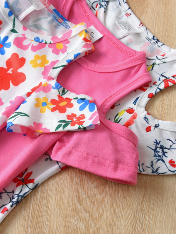 Girls summer fashion 3pcs three-piece casual dress pattern print off-shoulder short-sleeved dress waist - Image 4