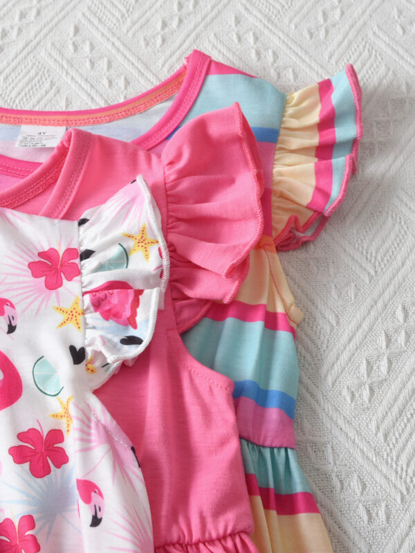 Girls summer fashion 3pcs three-piece dress waist round neck small flying sleeves ruffle three-piece dress - Image 5