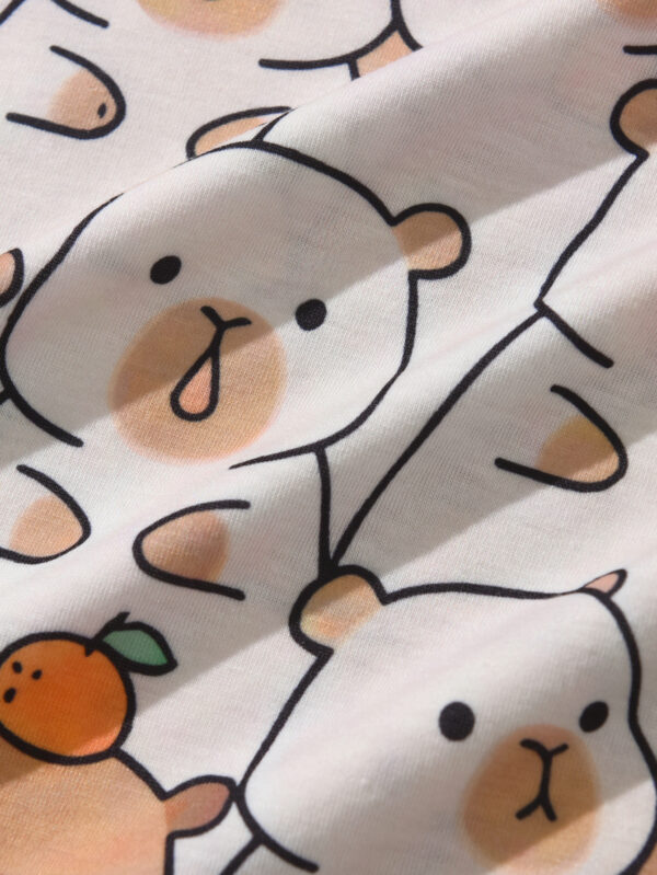 Girls Summer Fashion Capibara Cartoon Pattern T-shirt + Flared Pants Set - Image 5