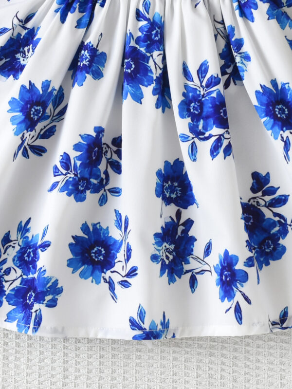 Summer girls casual small flying sleeves sleeveless random fashion print dress round neck waist comfortable transparent ruffles - Image 5