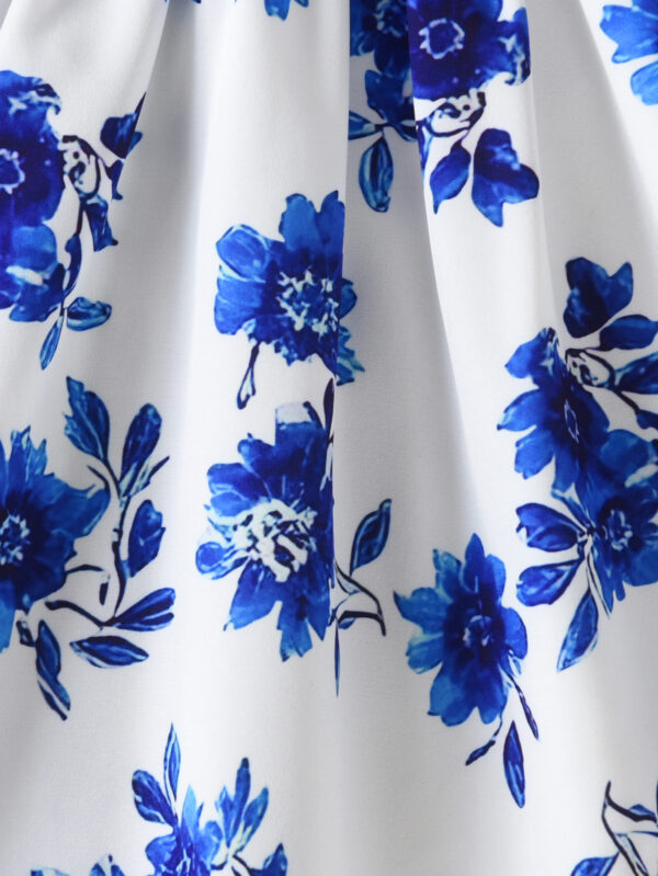Summer girls casual small flying sleeves sleeveless random fashion print dress round neck waist comfortable transparent ruffles - Image 7