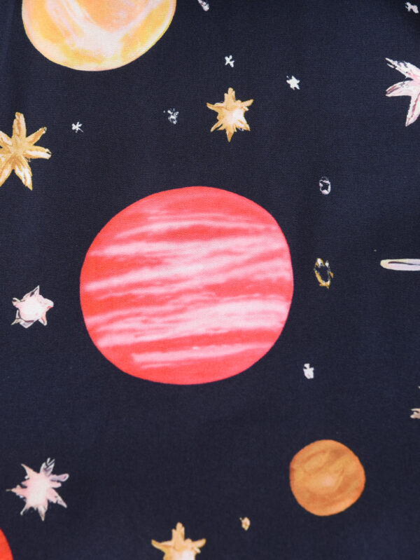 Summer Girls&apos; Small Flying Sleeve Waist Round Tie Planet Star Random Printing Pattern Casual Ruffle Dress - Image 5