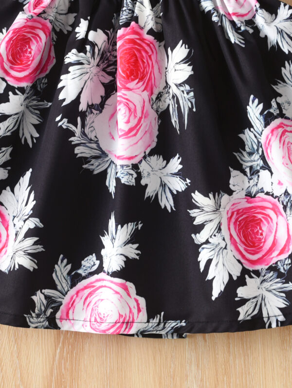 Girls One Shoulder Random Large Print Pattern Dress Waist Ruffle Print Pattern Casual Dress - Image 5
