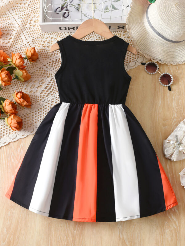 Girls Summer Sleeveless Striped Stitching Bowknot Dress Sleeveless Striped Ruffled Skirt Waist Bowknot - Image 2