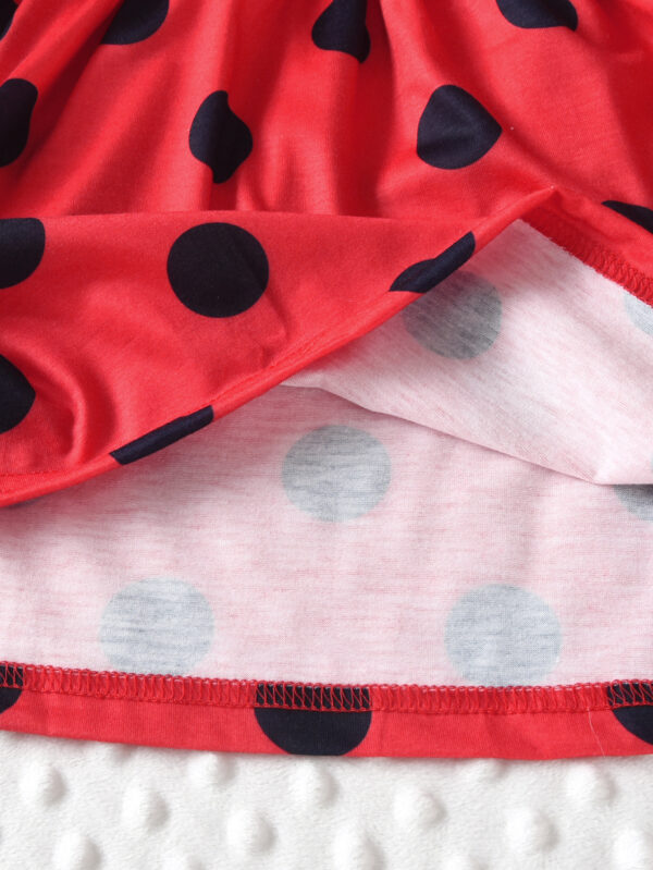 Girls summer trendy striped stitching custom printed pattern short-sleeved ruffled seven-star ladybug spot dress - Image 7