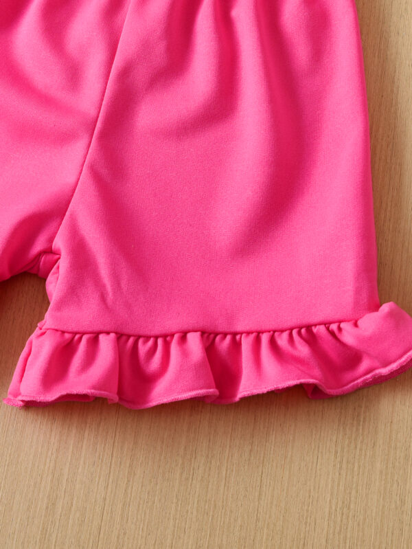 Girls Summer Trend Unicorn Print Pattern Suit Round Neck Short Sleeve + Pink Shorts Suit - Image 11