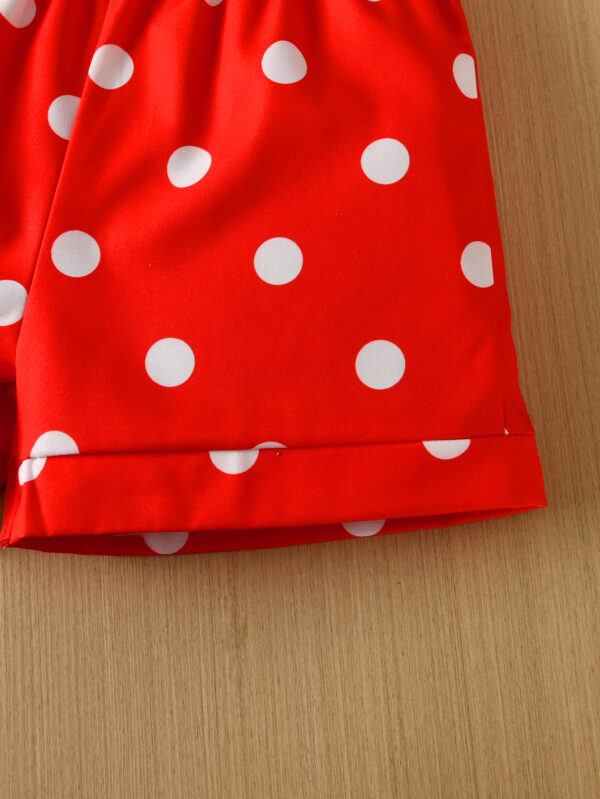 Girls Summer Fashion Bow Pattern Round Neck Small Flying Sleeve Top Polka Dot Shorts Set Outdoor Comfortable - Image 9