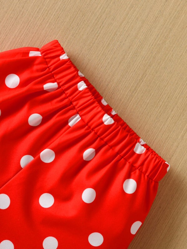Girls Summer Fashion Bow Pattern Round Neck Small Flying Sleeve Top Polka Dot Shorts Set Outdoor Comfortable - Image 7