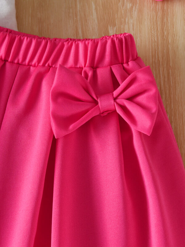 Girls Summer Rabbit Pattern Top + Skirt Bow Decorated Puff Sleeve Top + Bow Shorts Set - Image 6