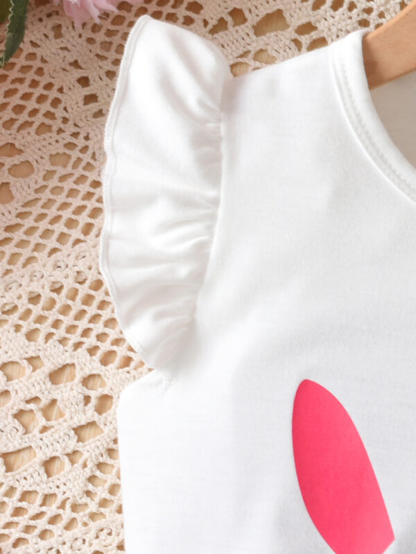 Summer Girls&apos; Flying Sleeve Top with Rabbit Cartoon Print + Random Print Trendy Pants Set - - Image 5