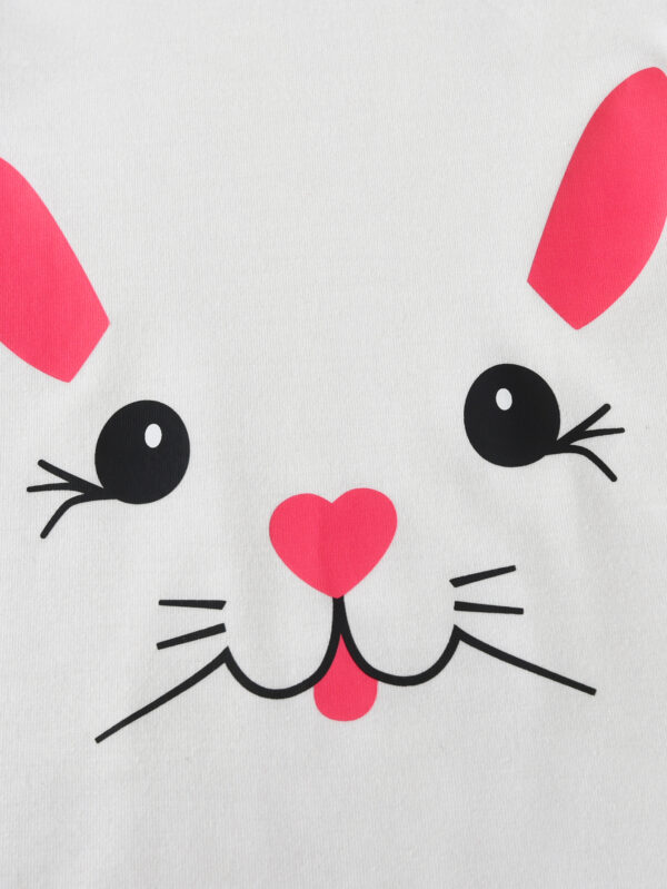 Summer Girls&apos; Flying Sleeve Top with Rabbit Cartoon Print + Random Print Trendy Pants Set - - Image 4
