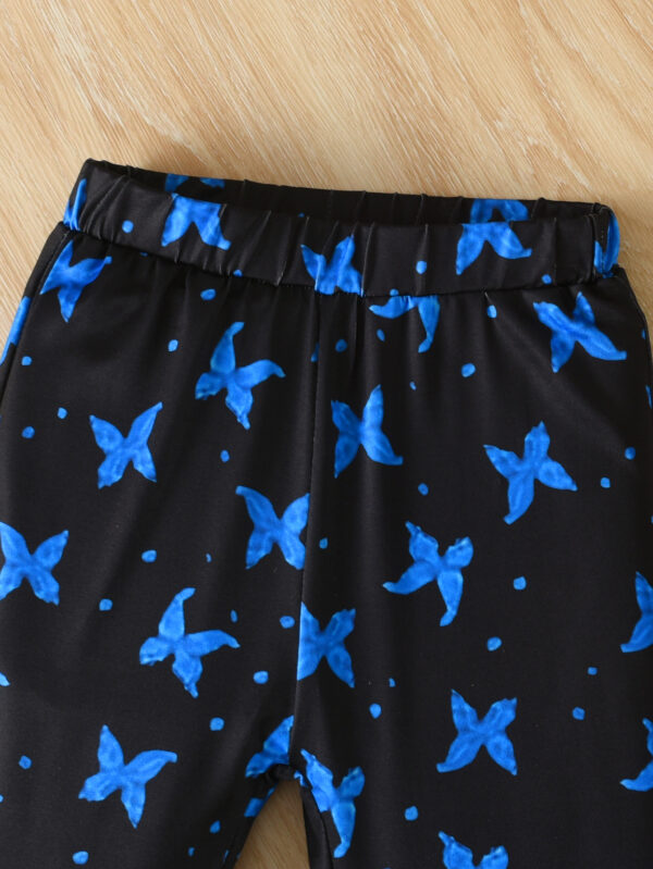 Girls summer white T-shirt with cartoon butterfly pattern + random butterfly light casual trousers set - Image 6