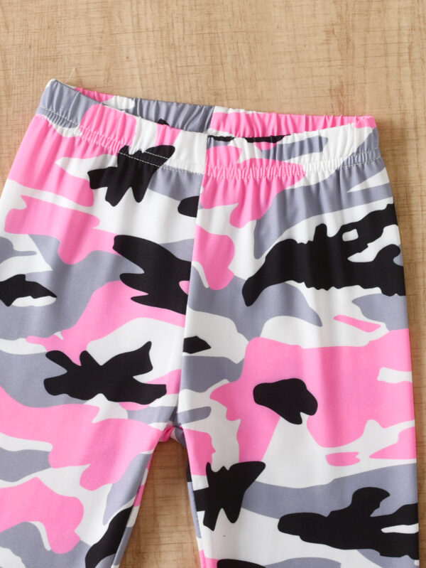 Girls Summer Fashion Set Round Neck Short Sleeve White T-shirt with Positioning Cartoon Pattern + Tie-Dye Pants Set - Image 6