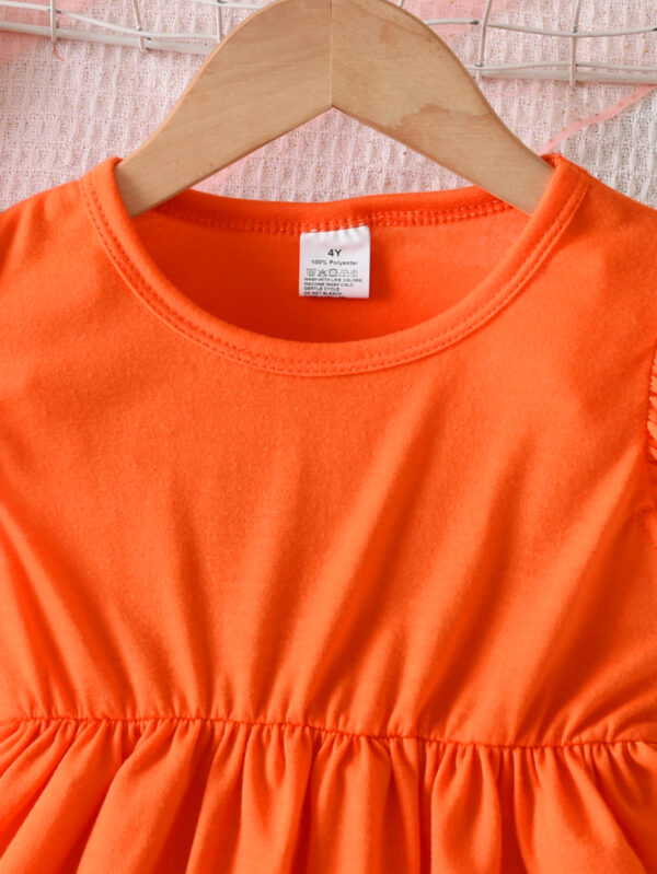 Summer Girls Orange Flying Sleeve Top + Trousers Set Girls Trendy Trousers Set - Image 5