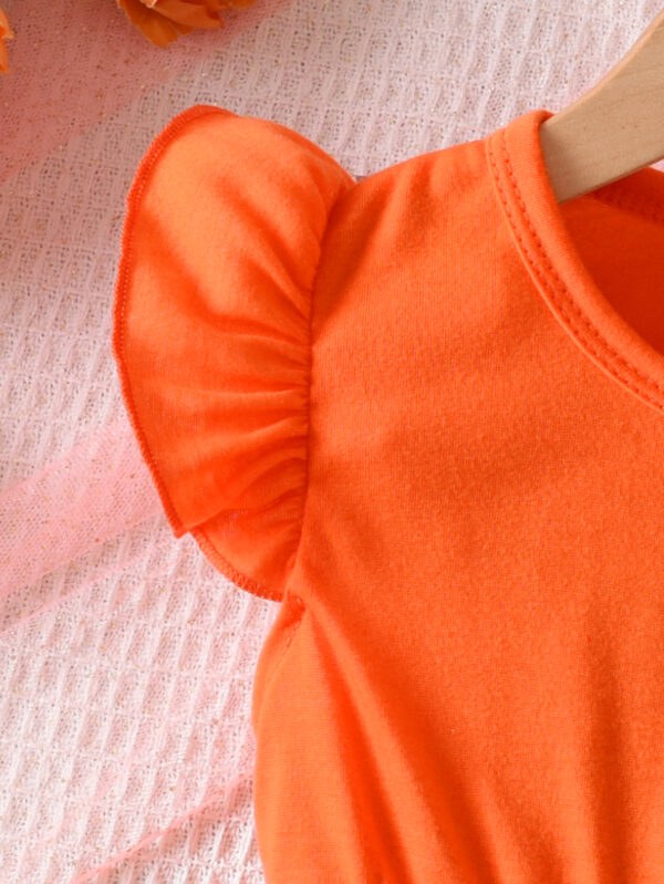 Summer Girls Orange Flying Sleeve Top + Trousers Set Girls Trendy Trousers Set - Image 6