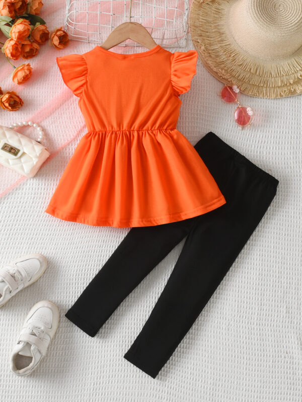 Summer Girls Orange Flying Sleeve Top + Trousers Set Girls Trendy Trousers Set - Image 4