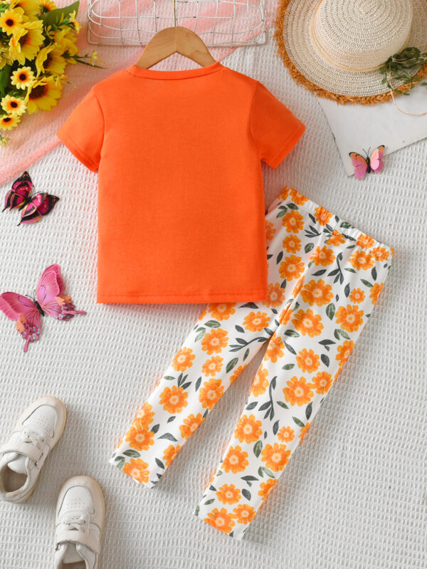 Girls summer positioning printing pattern round neck short sleeve + random printing trousers suit trendy two-piece suit - Image 2