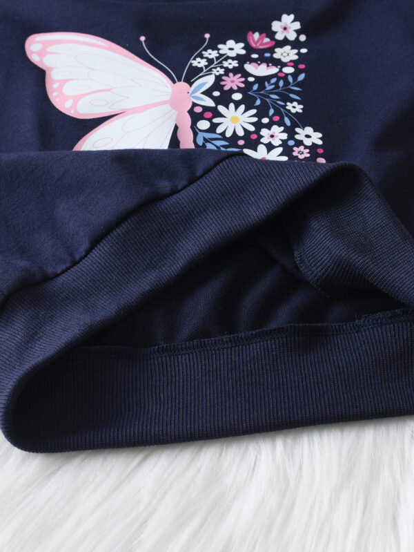 Girls Autumn Fashion Flower Print Butterfly Pattern Round Neck Top + Flower Print Leggings Set - Image 6