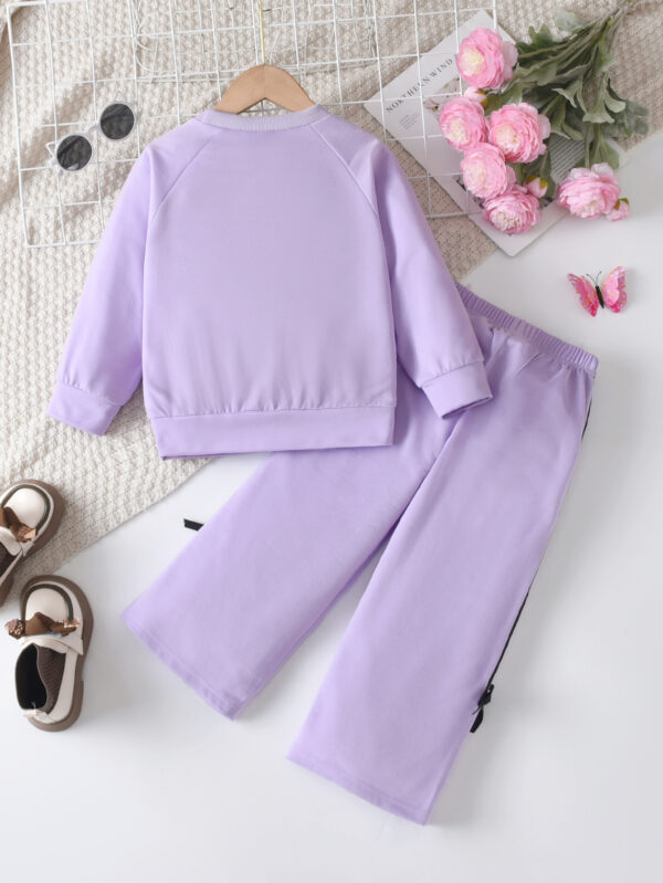 Girls autumn trendy round neck long sleeve loose version sweater + side bow trousers set - Image 2