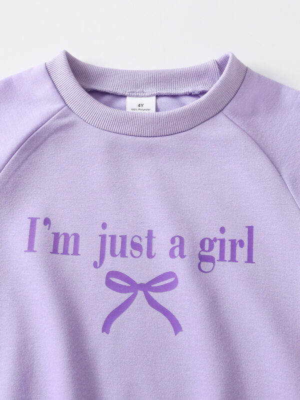 Girls autumn trendy round neck long sleeve loose version sweater + side bow trousers set - Image 3