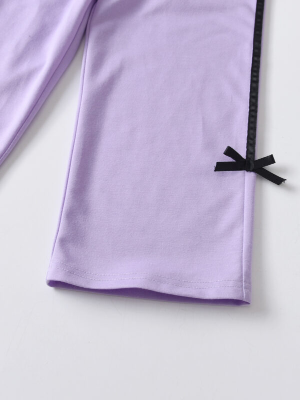Girls autumn trendy round neck long sleeve loose version sweater + side bow trousers set - Image 10