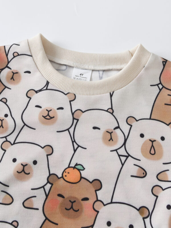 Rose Gold Girls Autumn Outfit Cute Bear Printed Sweater and Flared Pants Two-piece Set - Image 5