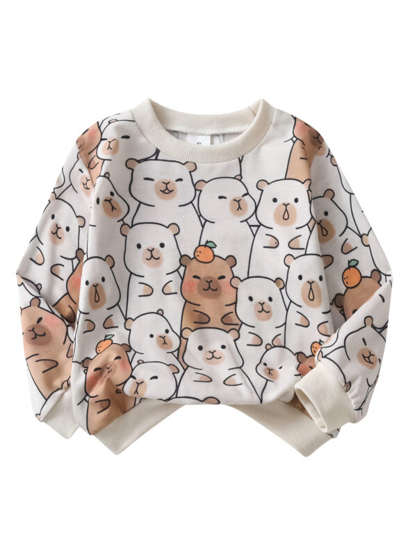 Rose Gold Girls Autumn Outfit Cute Bear Printed Sweater and Flared Pants Two-piece Set - Image 3