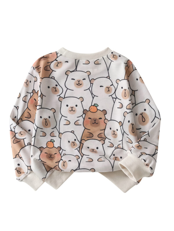 Rose Gold Girls Autumn Outfit Cute Bear Printed Sweater and Flared Pants Two-piece Set - Image 4