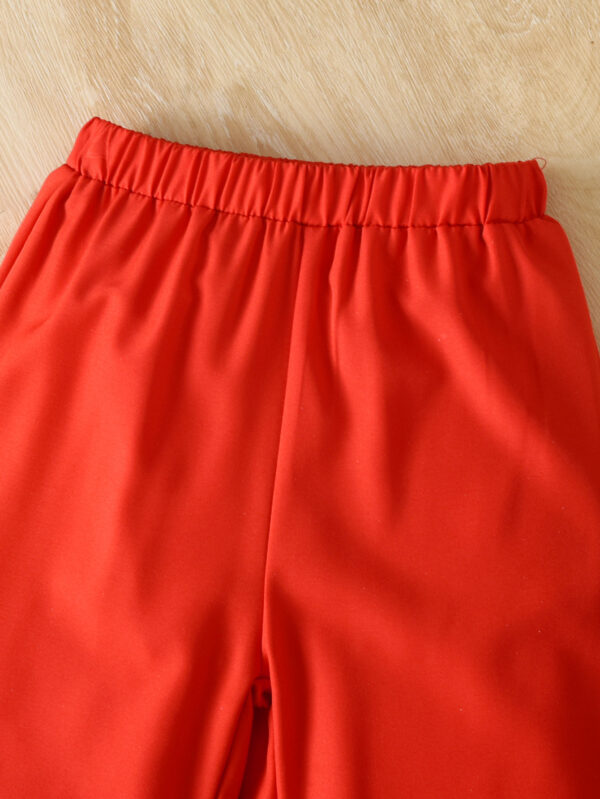 Girls summer short-sleeved T-shirt with girl pattern + red wide pants with ruffles decoration, comfortable and fashionable - Image 7