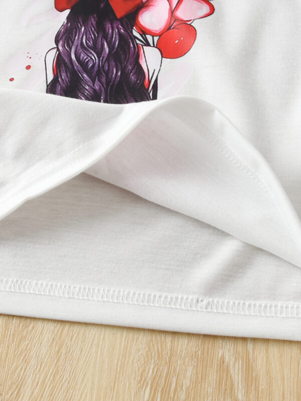 Girls summer short-sleeved T-shirt with girl pattern + red wide pants with ruffles decoration, comfortable and fashionable - Image 6