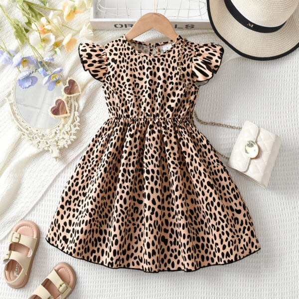 Summer girls casual coffee color leopard print leopard print sleeveless dress soft waist comfortable and transparent