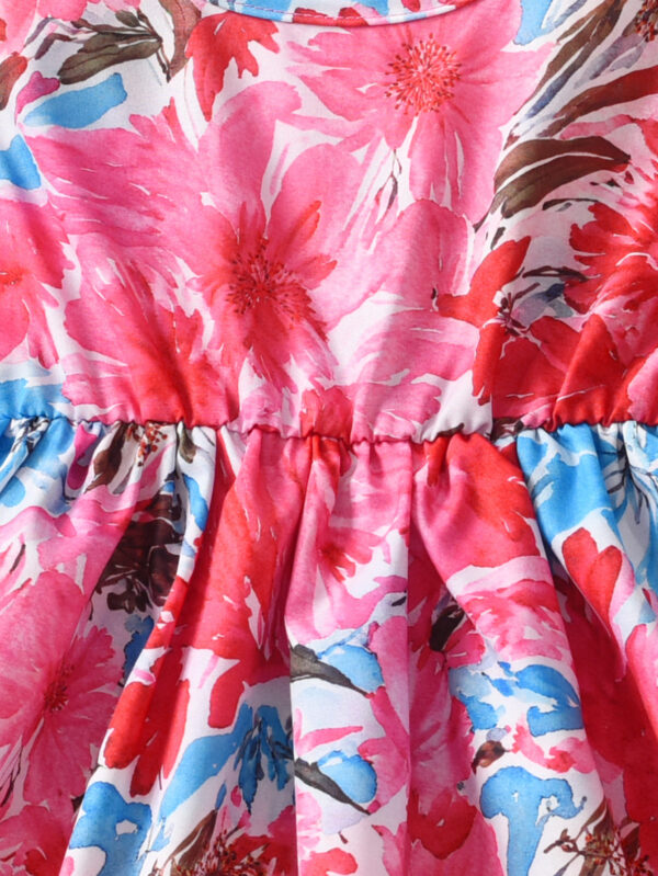 Summer Girls Casual Elegant Contrast Color Random Print Dress Sleeveless Waist Random Flower Print - Image 5